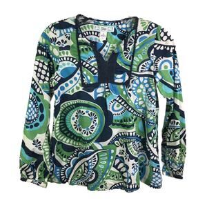 Gap Girl's L(10) Tunic Blouse Shirt Green White Blue Paisley Floral 100% Cotton